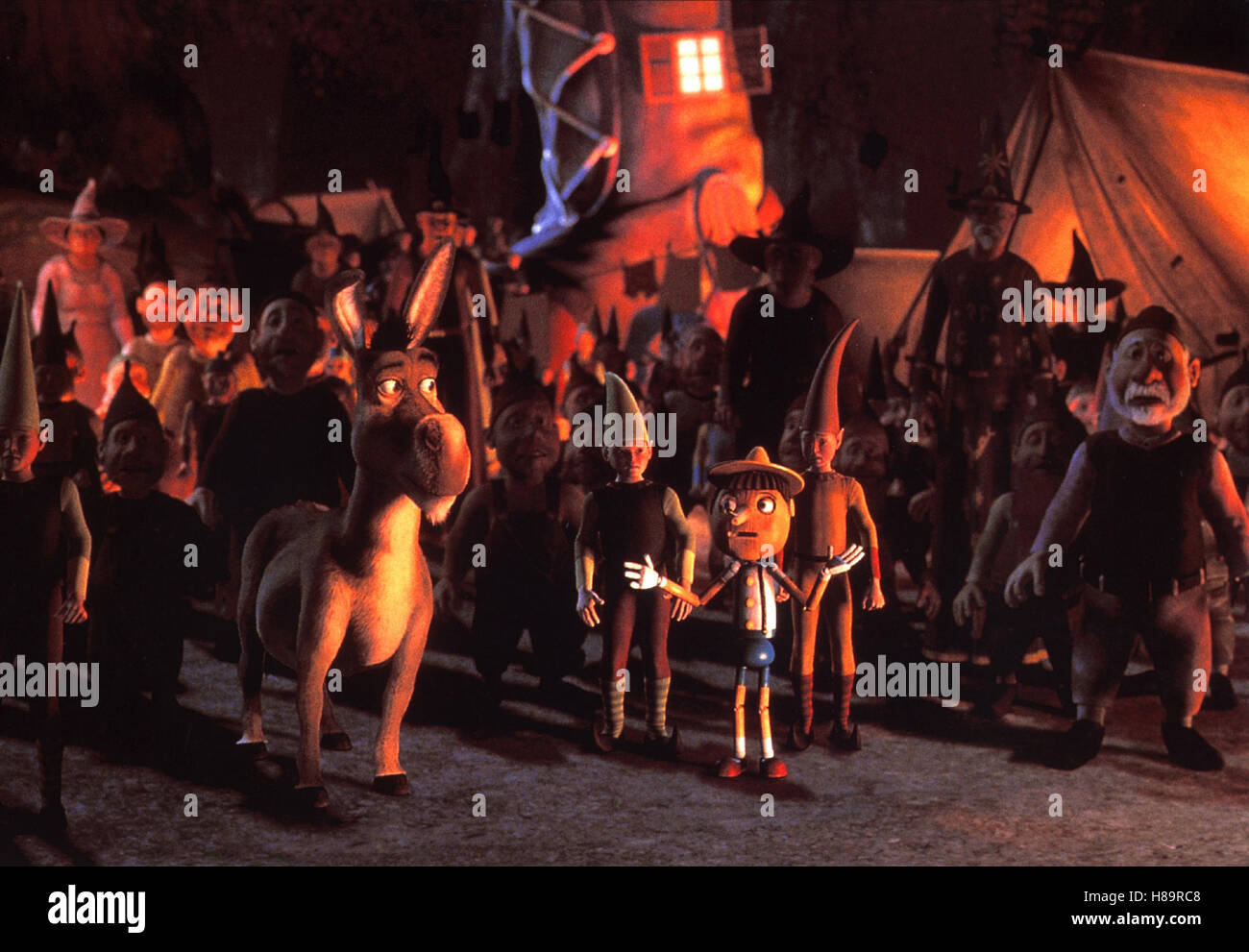 Shrek - Der tollkühne Held, (SHREK) USA 2001, Regie: Andrew Adamson, Vicky Jenson, Szene mit Donkey und Pinnochio, Stichwort: Esel, Pinocchio Stock Photo