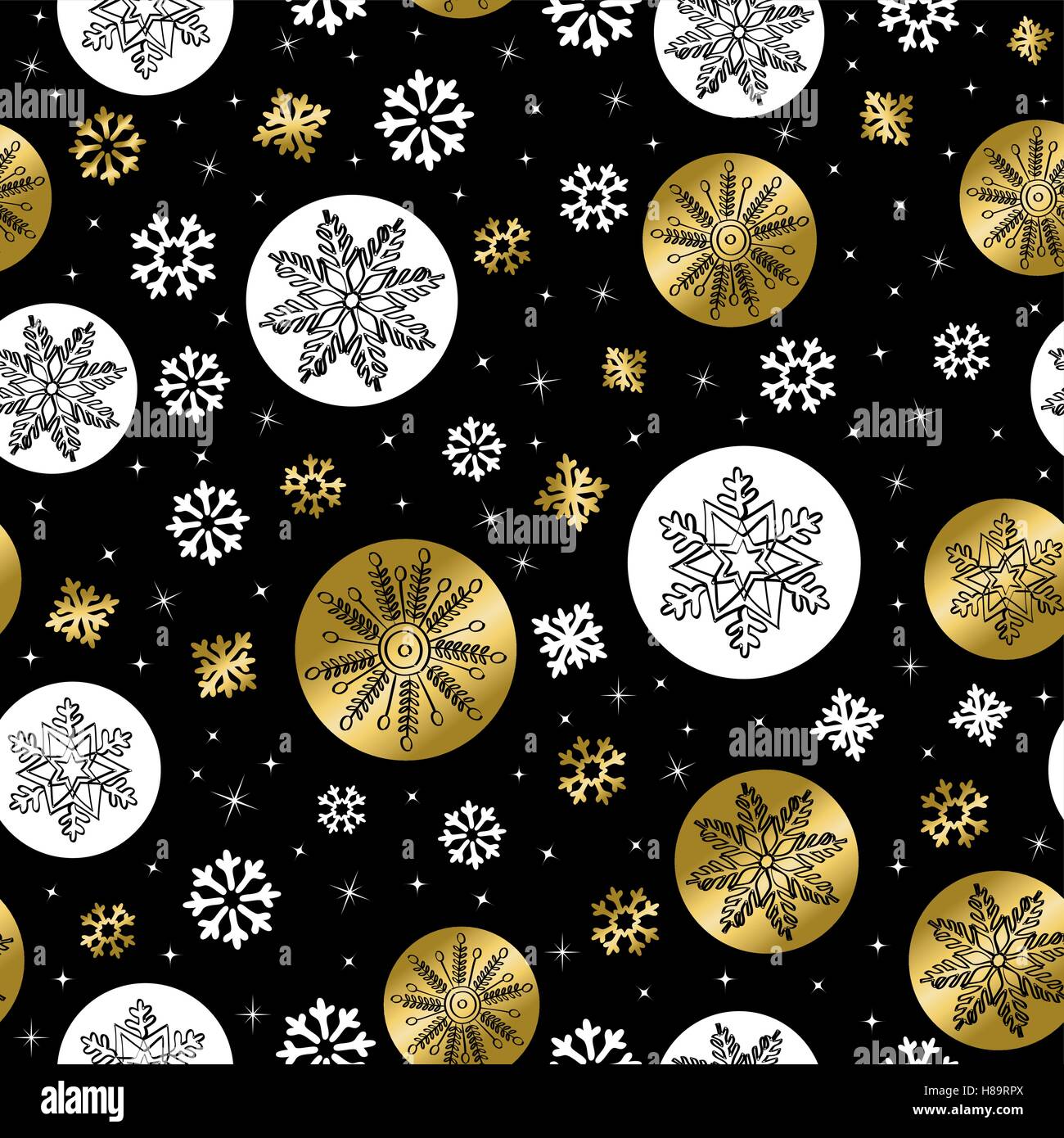 Gold Christmas seamless pattern with hand drawn snow decoration for ...