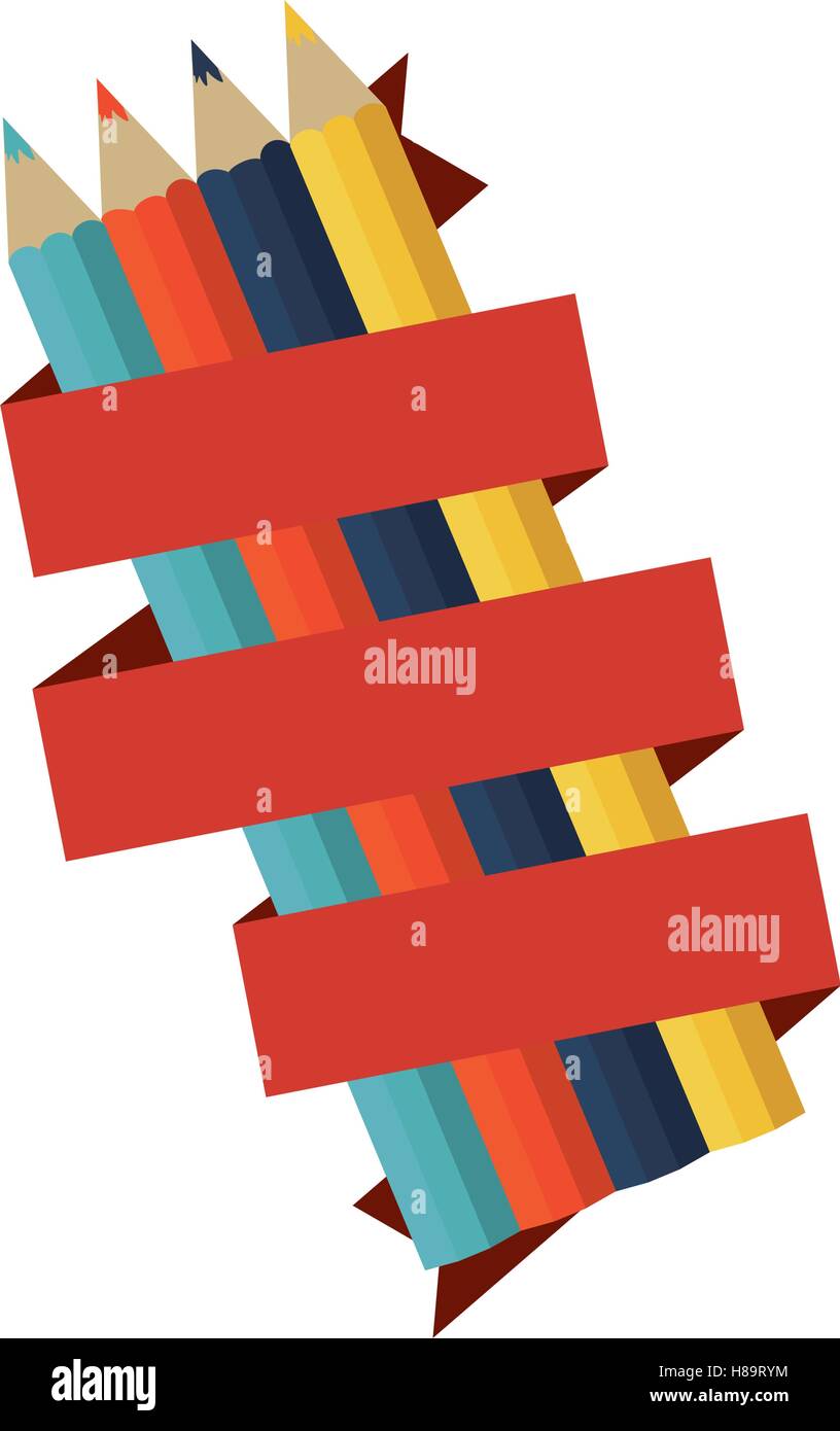 colors pencils icon with red ribbon over white background. vector
