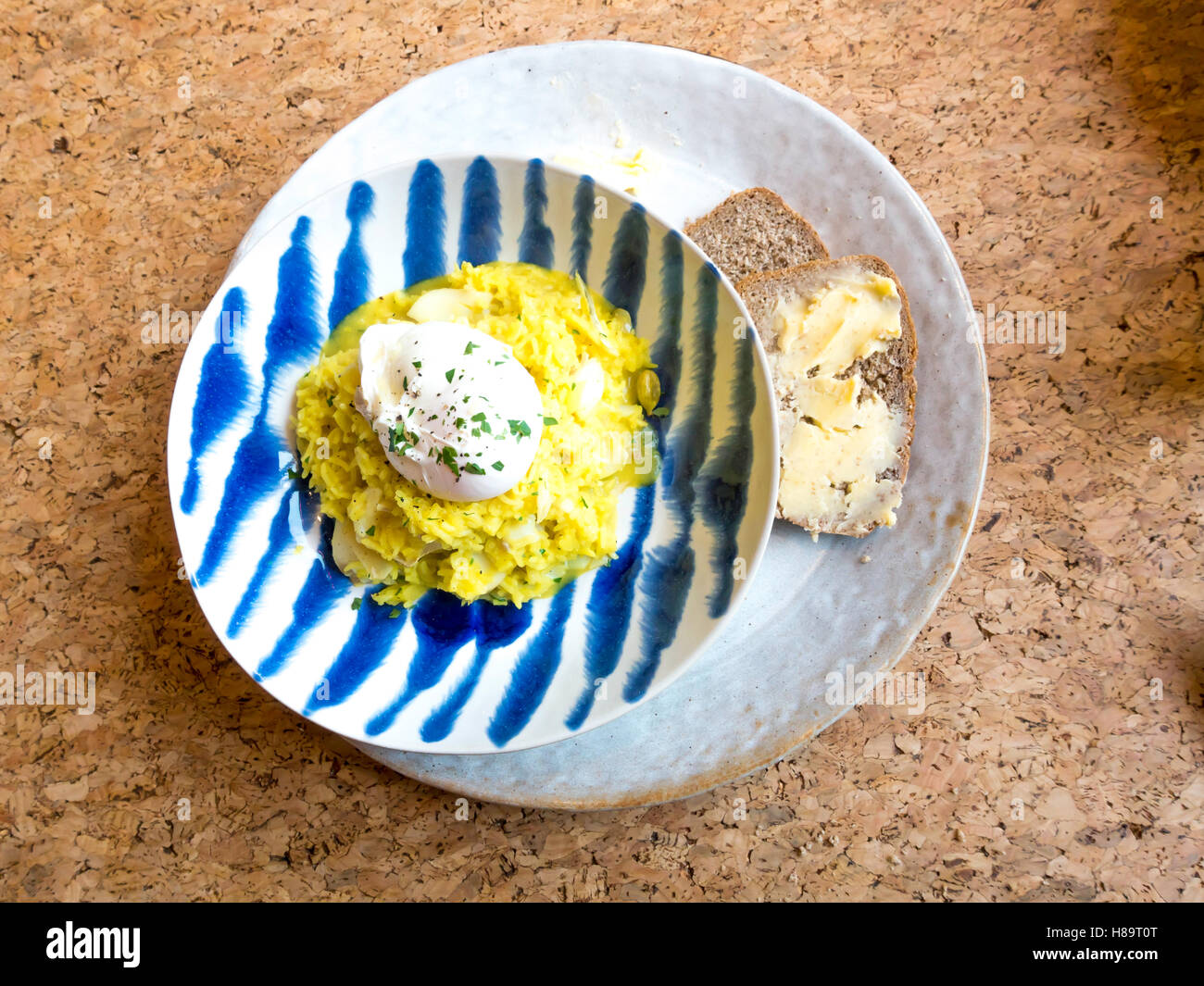 Kedgeree a breakfast dish that originated in India curried rice smoked