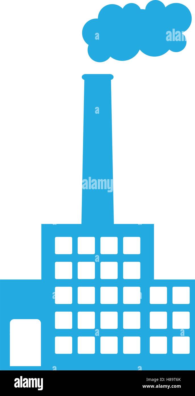 industrial factory building plant blue icon over white background ...