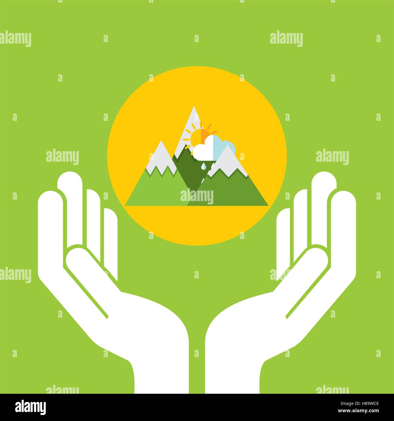 snowy mountains. sun rain weather concept design vector illustration