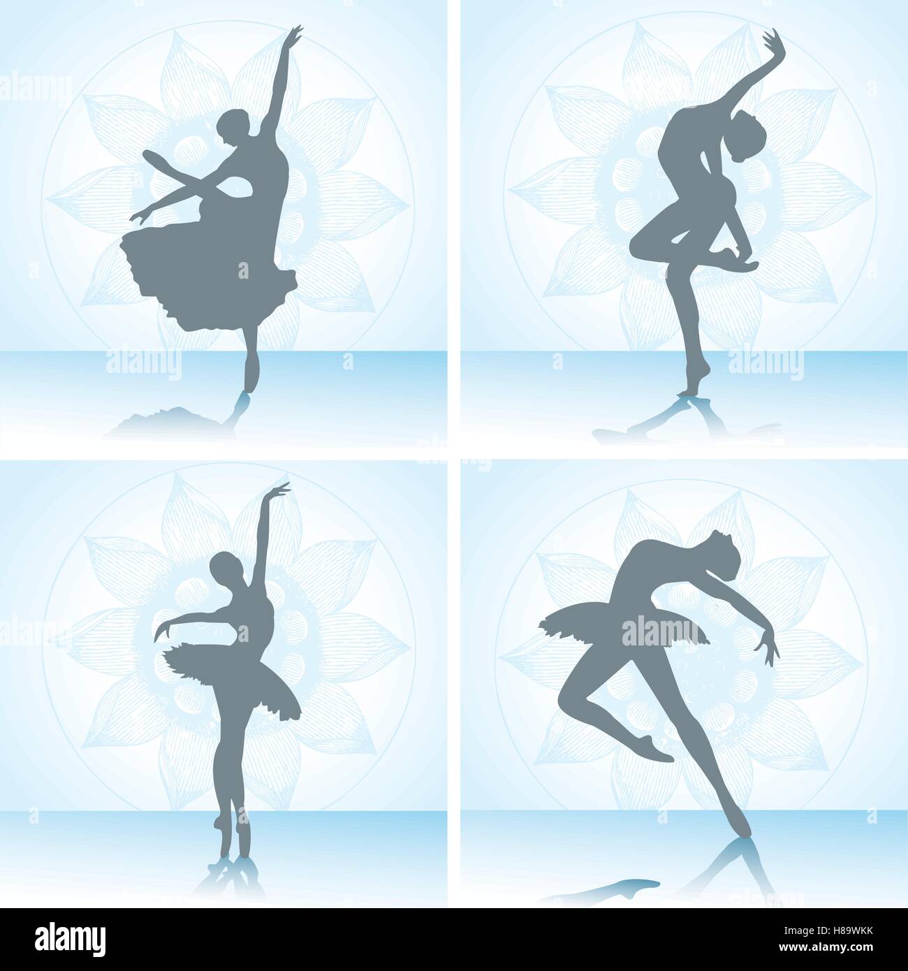 Set of ballet dancers silhouettes. Vector illustration Stock Vector
