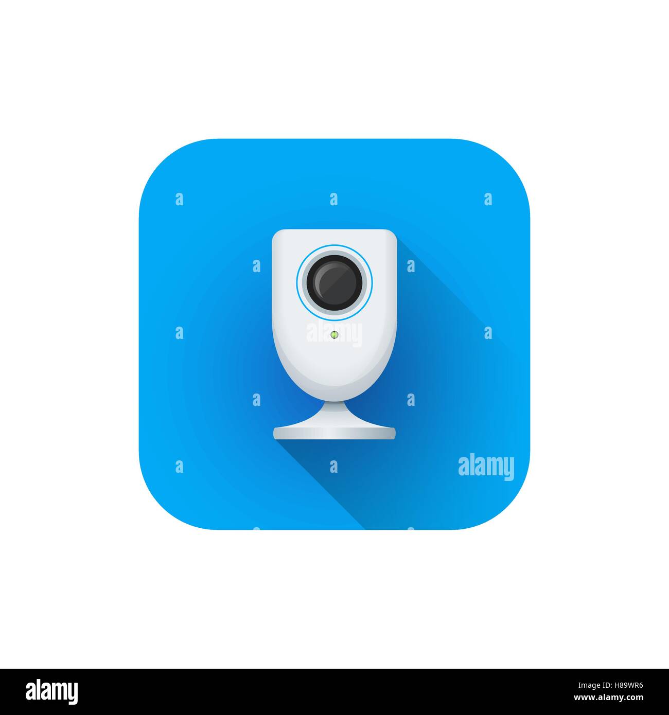 vector flat style colorful design indoor surveillance home web camera illustration blue rounded square icon isolated white backg Stock Vector