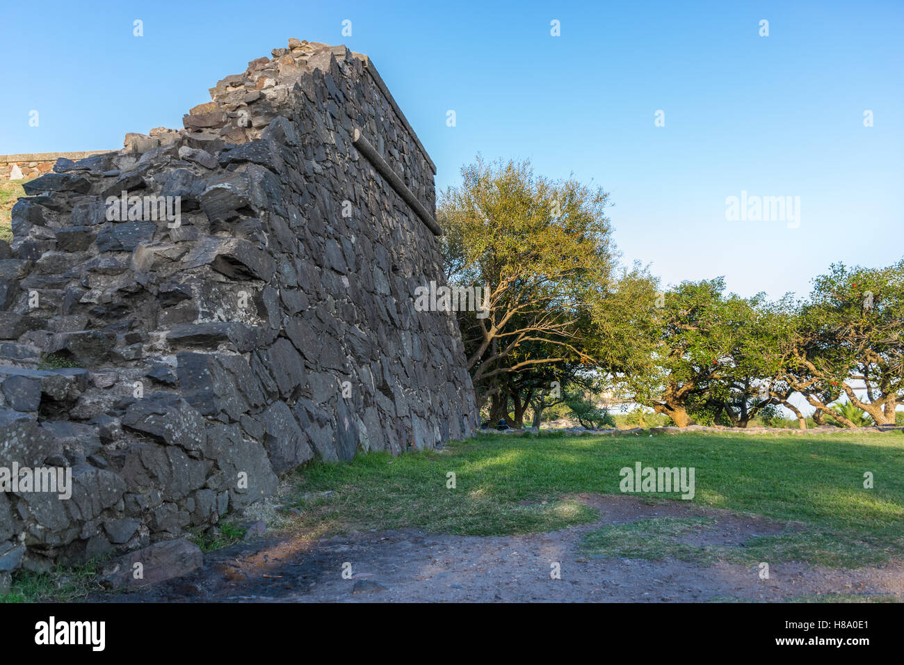 Breach in the city walls, around the antique neighborhood of Colonia del Sacramento, leading to a natural overlook terrace Stock Photo