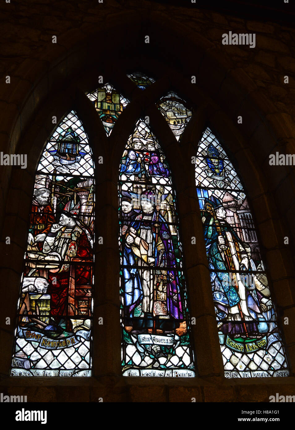 A stained glass window in St Machar's Cathedral, Aberdeen, Scotland Stock Photo