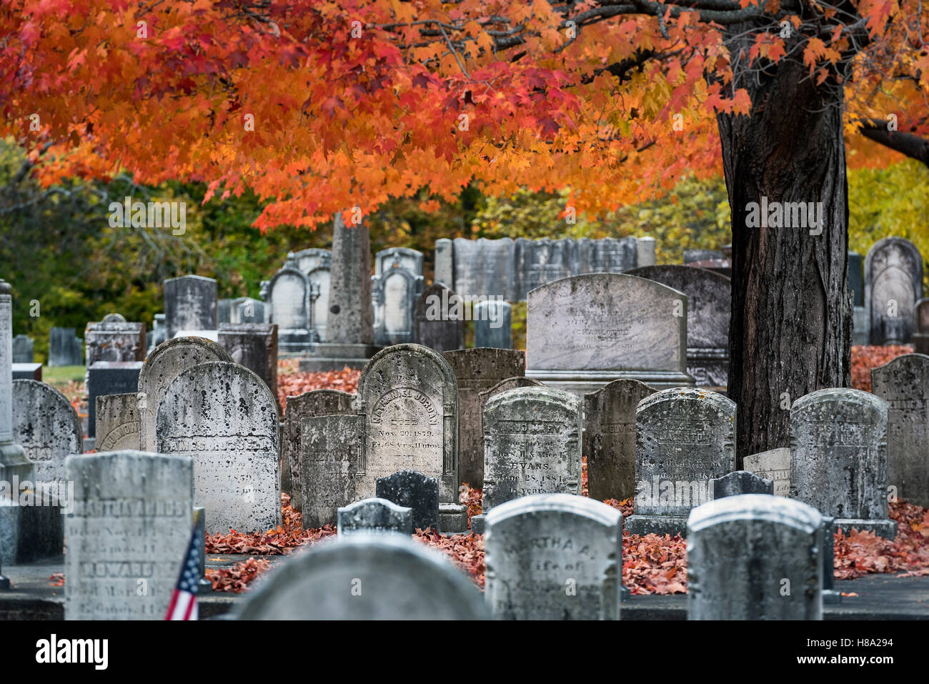 Autumn cemetery, Yarmouth, Maine, USA. Stock Photo