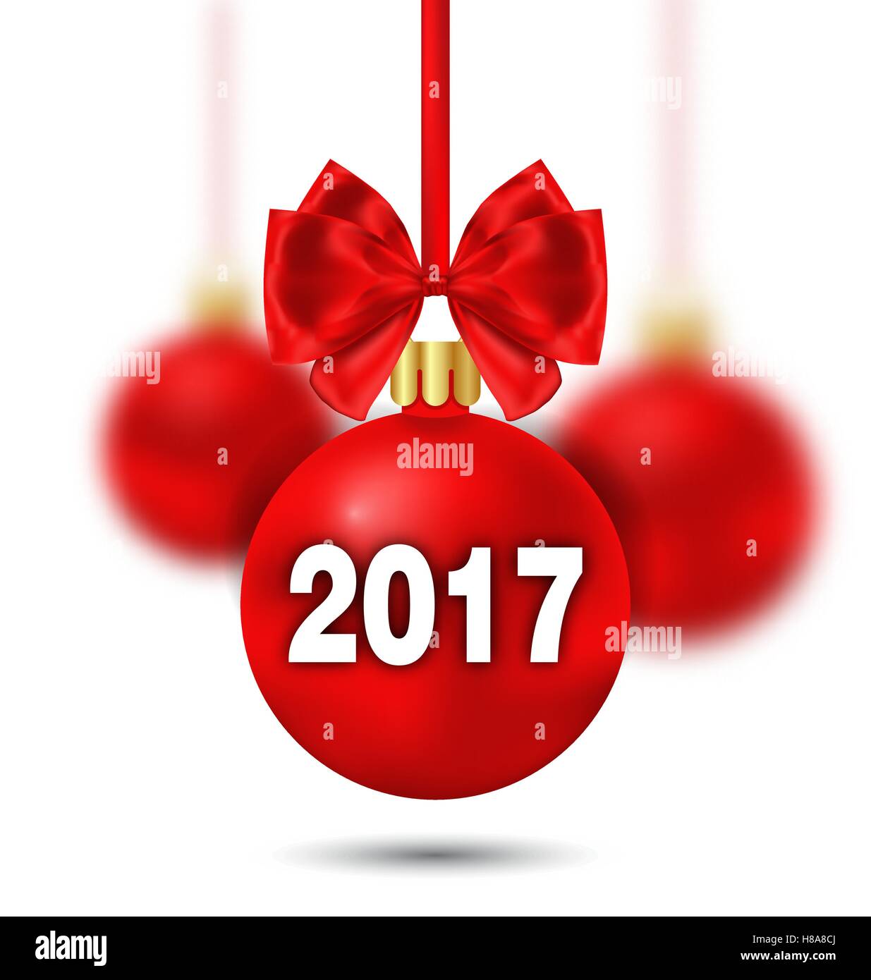 Illustration Red Christmas Ball with Bow and Blur Balls on White ...