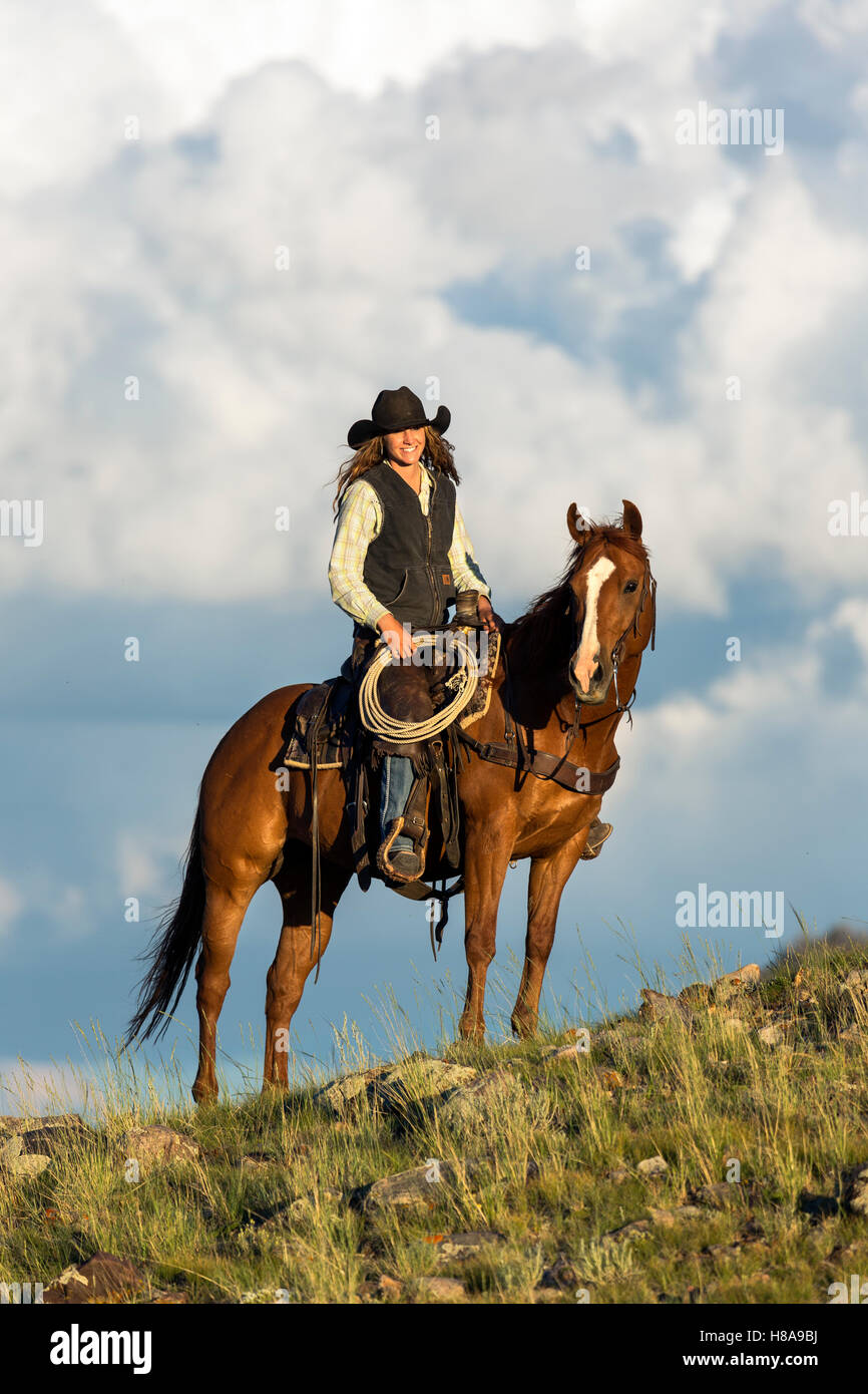 WY01127-00...WYOMING - WYOMING - Bryce Street ridding horseback near Dubois. (MR# S22) Stock Photo