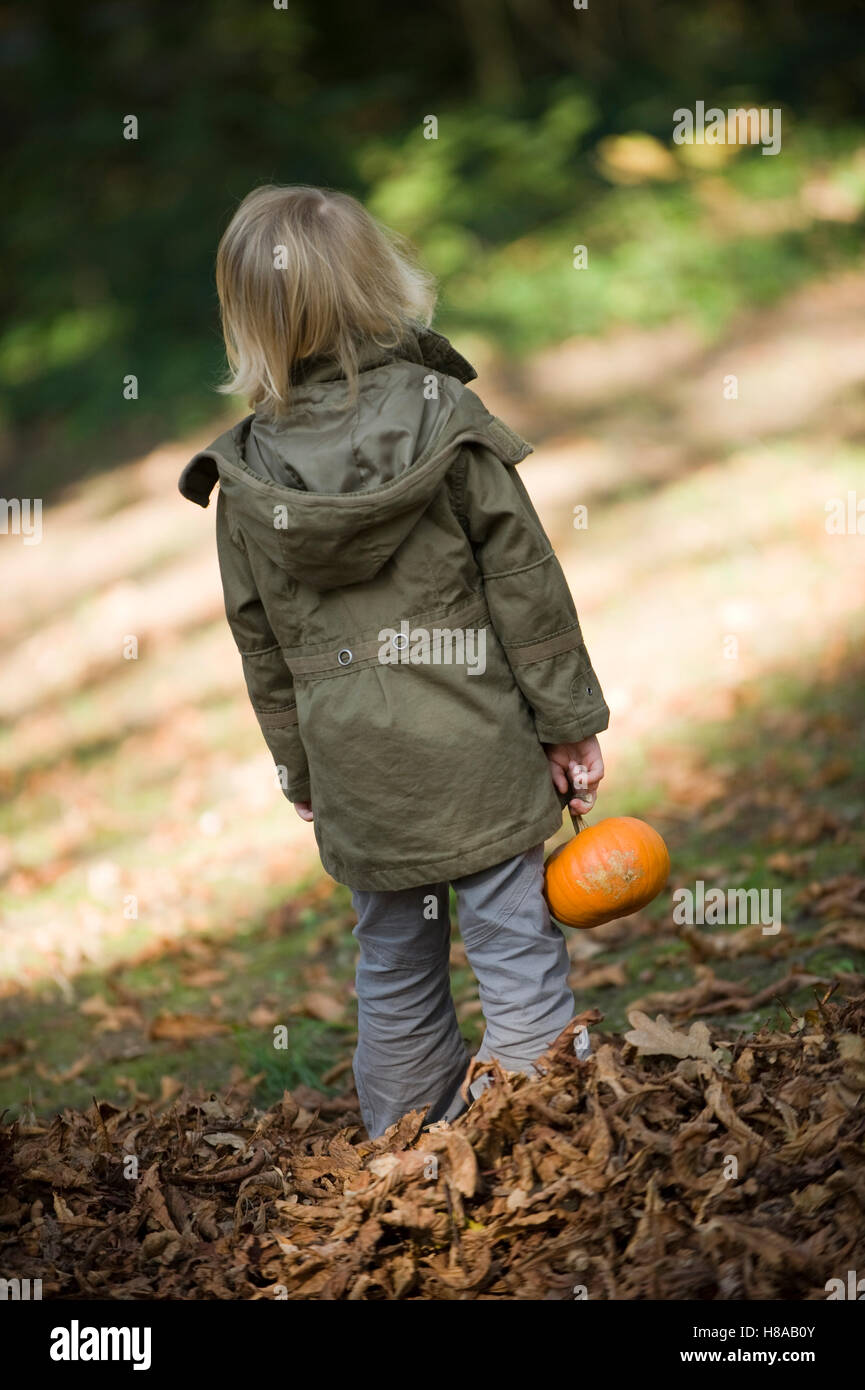 Girl, 3, in an autumnal park Stock Photo