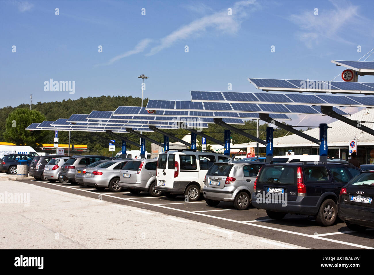 Solar parking covering at the autogrill "La Macchia", near Rome, Lazio