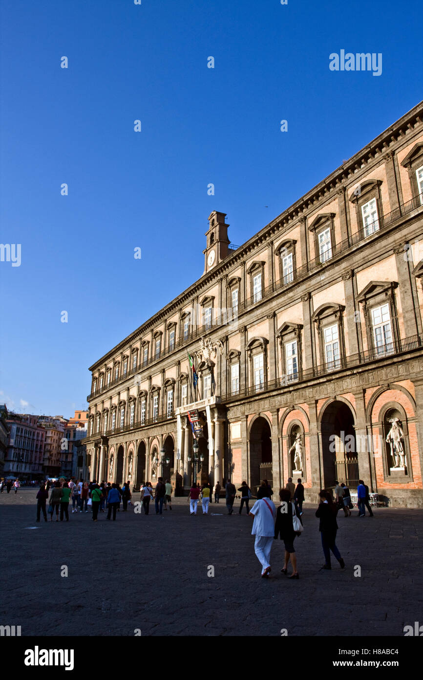 The Royal Palace of Naples, 1600, architect Domenico Fontana, in Piazza del Plebiscito square, Naples, Campania, Italy, Europe Stock Photo