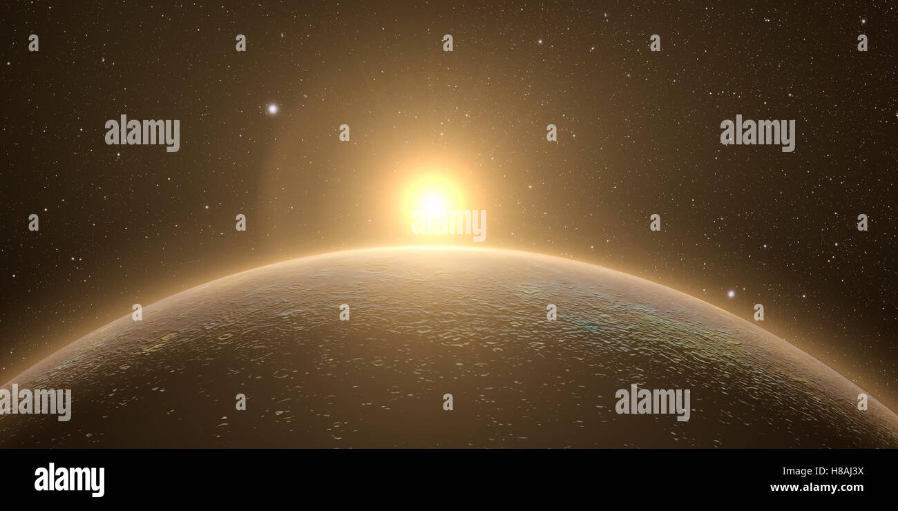 planet mercury with sunrise on the space background, 3d render. Stock Photo