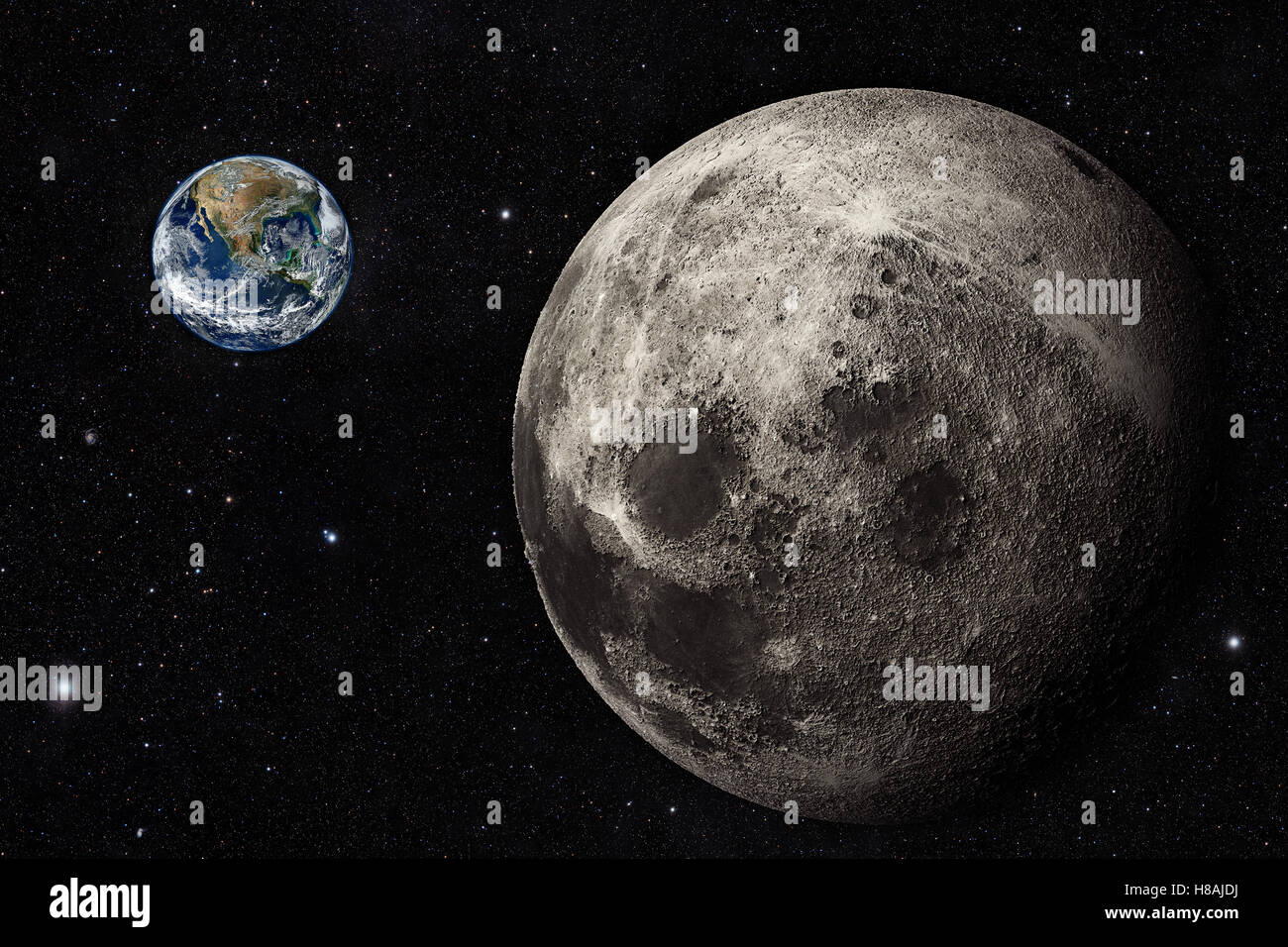 A computer graphic rendering of the Moon and earth Stock Photo - Alamy