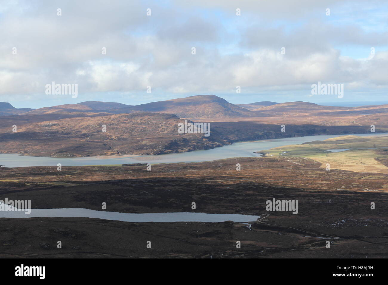 Elevated view of Kyle of Durness with Loch Borralie from slopes of ...