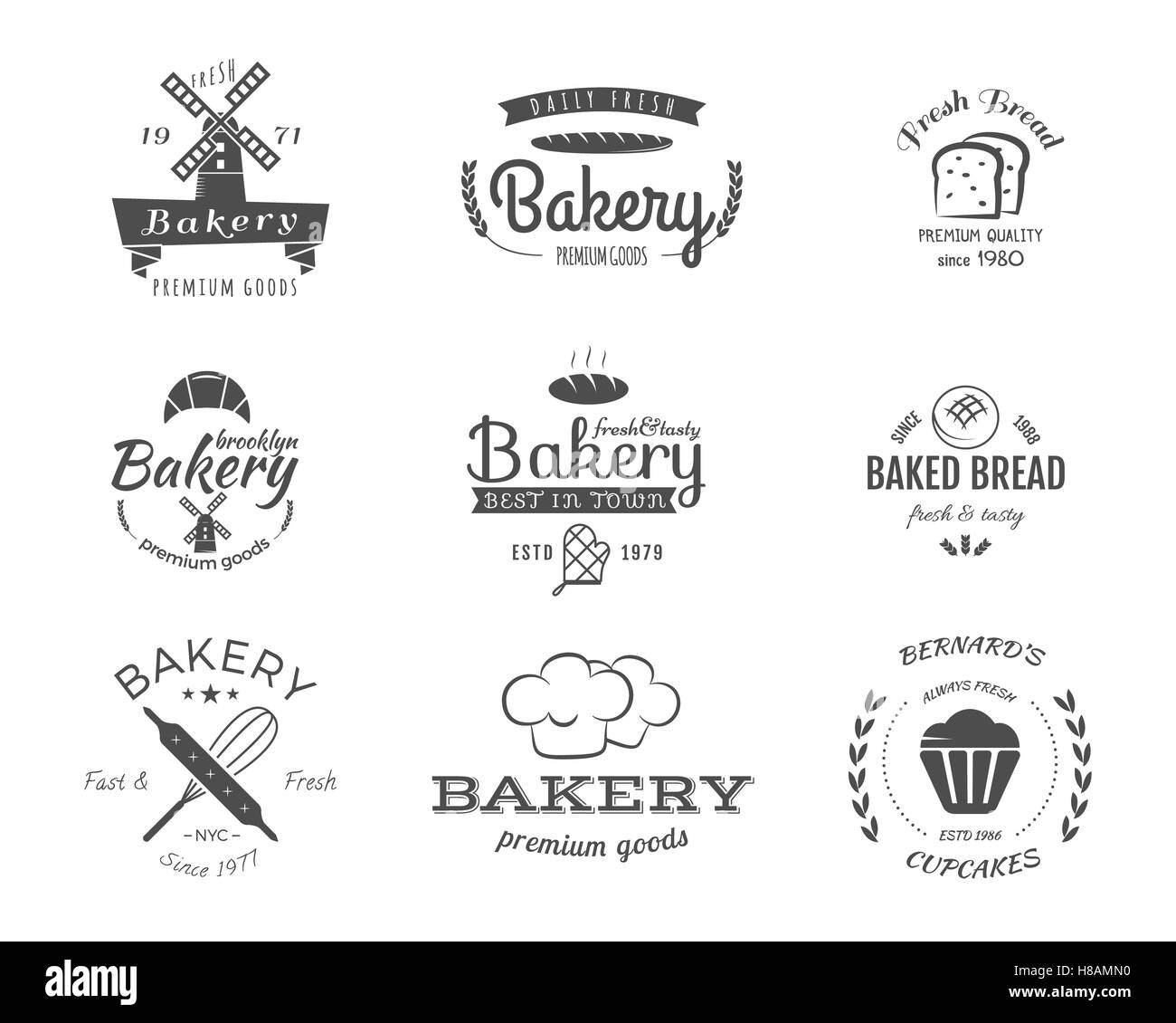 Set of bakery labels, icons, badges and design elements, symbols. Fresh
