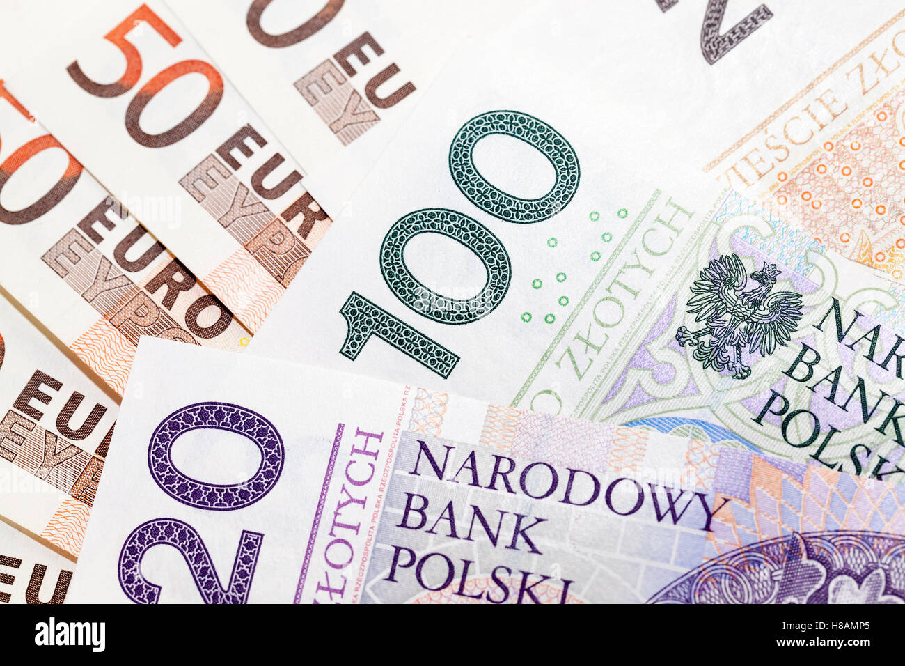 Polish zloty and euro closeup Stock Photo - Alamy