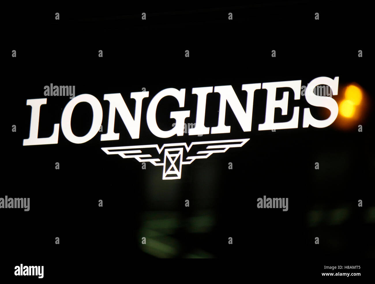das Logo der Marke 'Longines', Berlin. Stock Photo