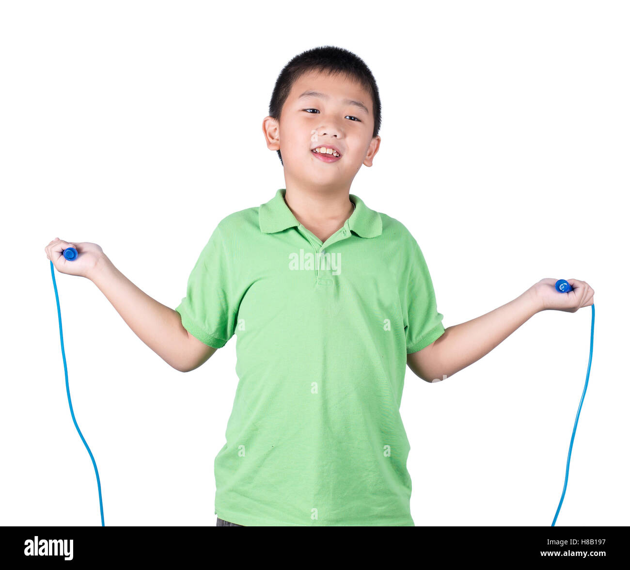 Boy holding a jump rope isolated on white background Stock Photo - Alamy