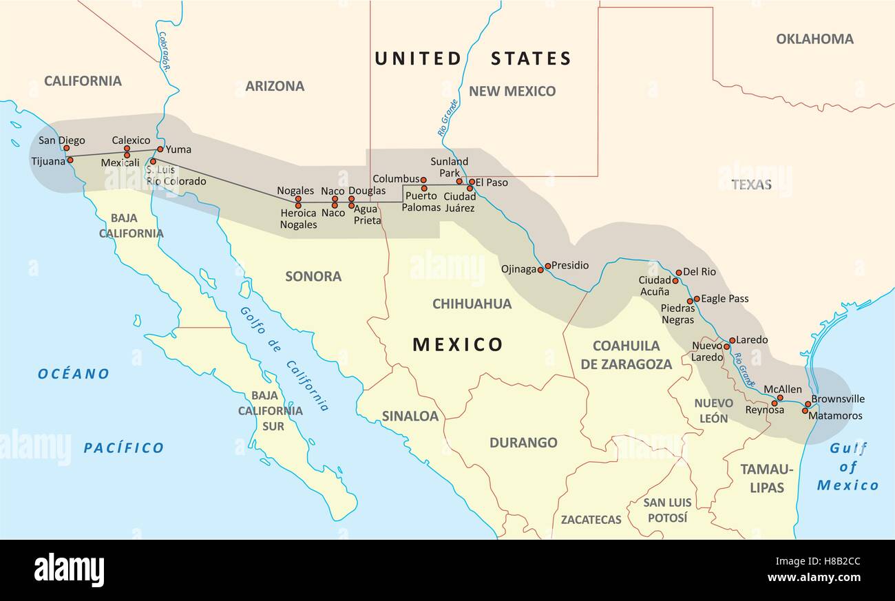 Usa Border Map Mexico Stock Photos Usa Border Map Mexico Stock