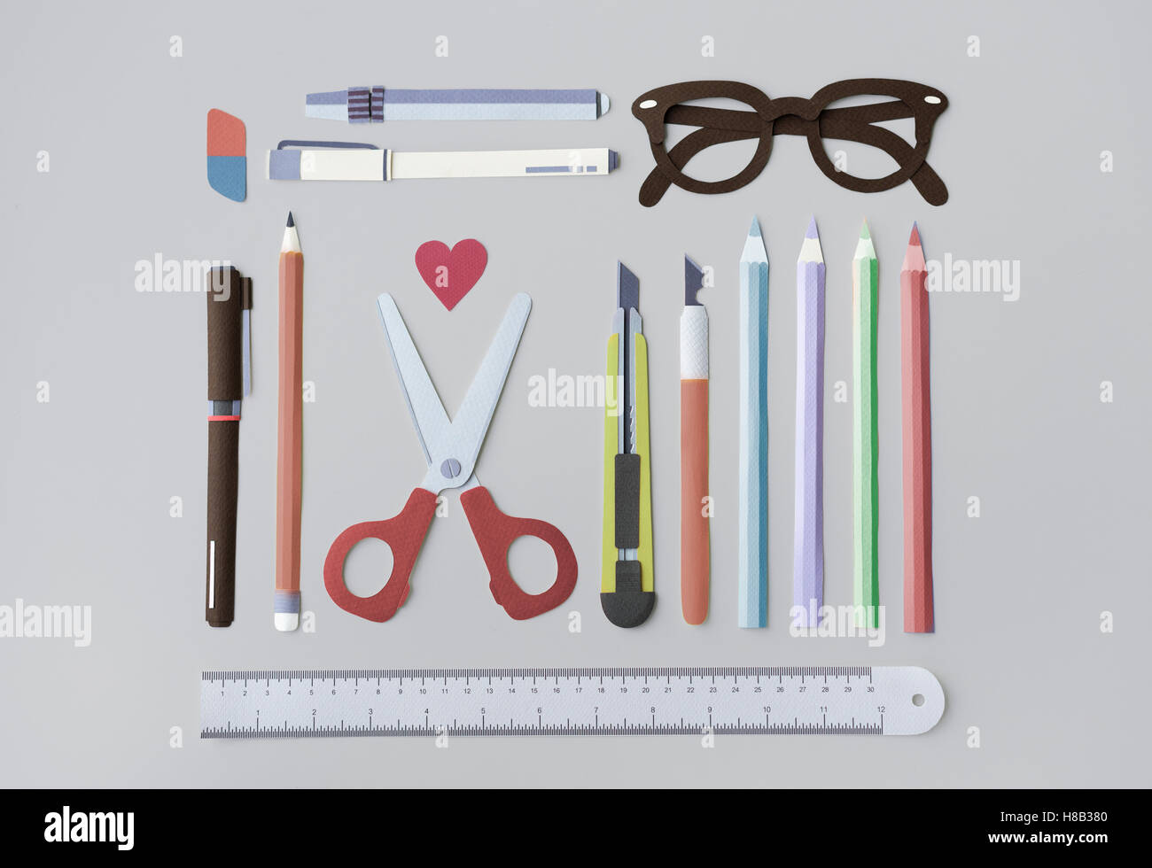 Pen Color Pencil Scissor Eraser Ruler Eyeglasses Concept Stock Photo ...
