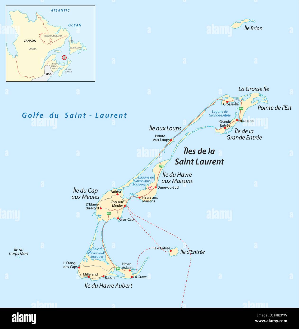 Magdalen Islands road Map Stock Vector