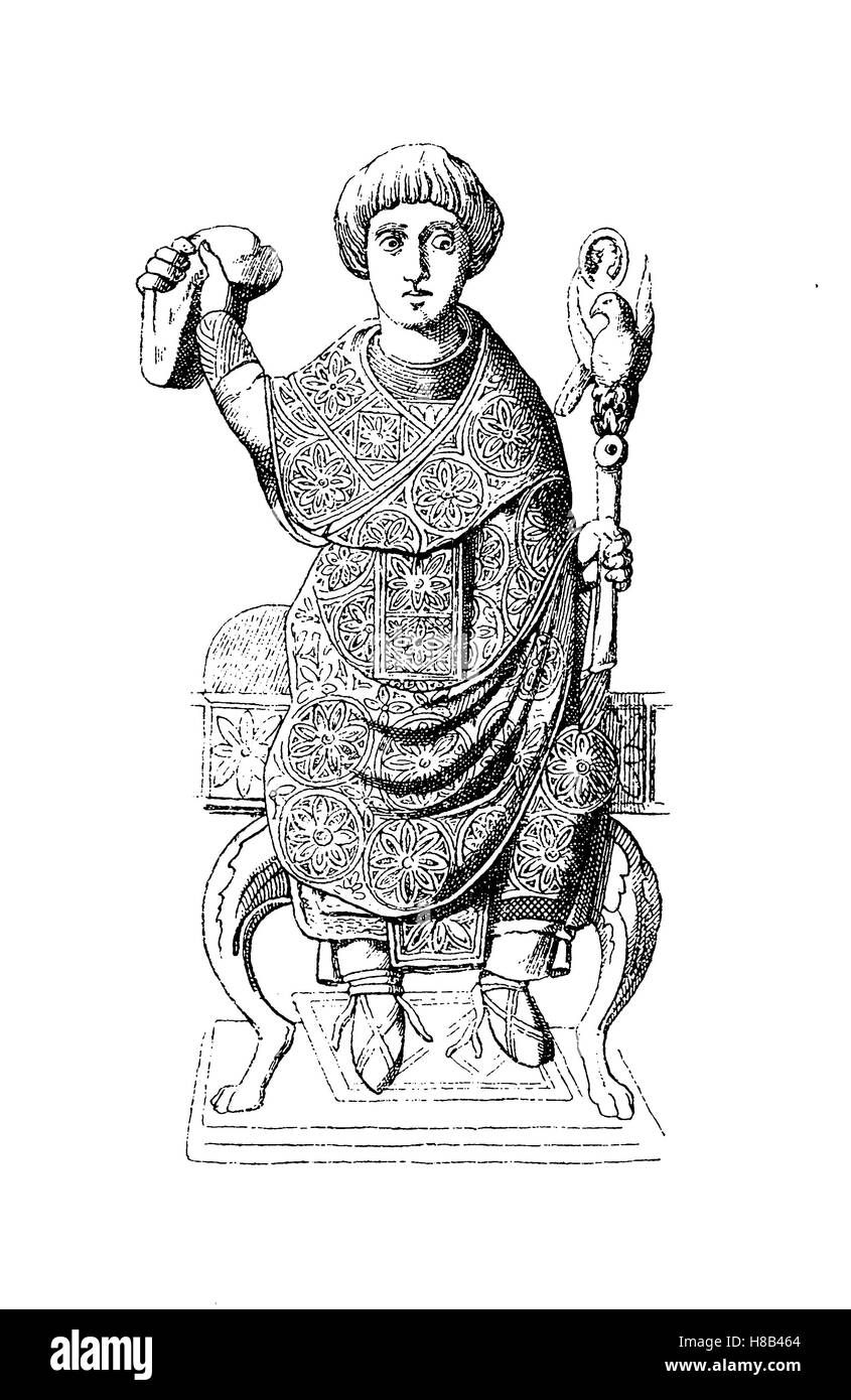 Emperor Athanasius in consulart, 6th century, after an ivory tablet, History of fashion, costume story Stock Photo