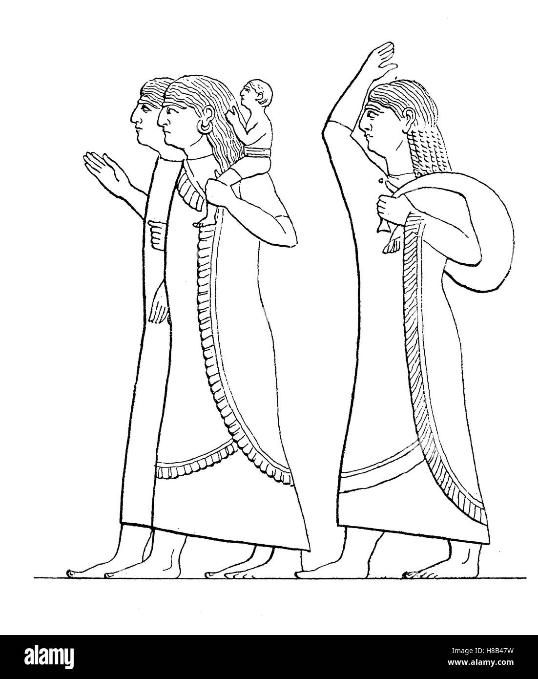 Women's costumes in Assyrian times, about 1300 v. Chr, Egypt, History of fashion, costume story Stock Photo