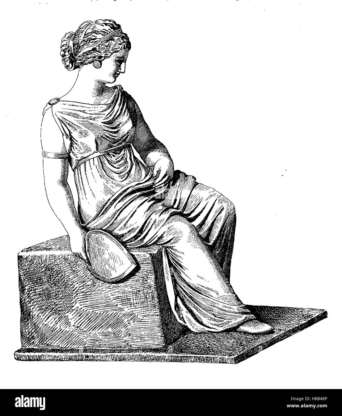 ancient greece.Young girl of Tanagra, with Chiton, Himation and fan, History of fashion, costume story Stock Photo