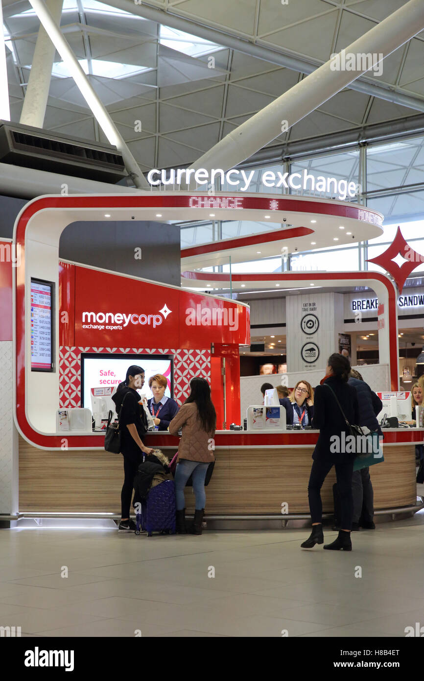 The currency exchange bureau at London Stansted airport, in England, UK Stock Photo