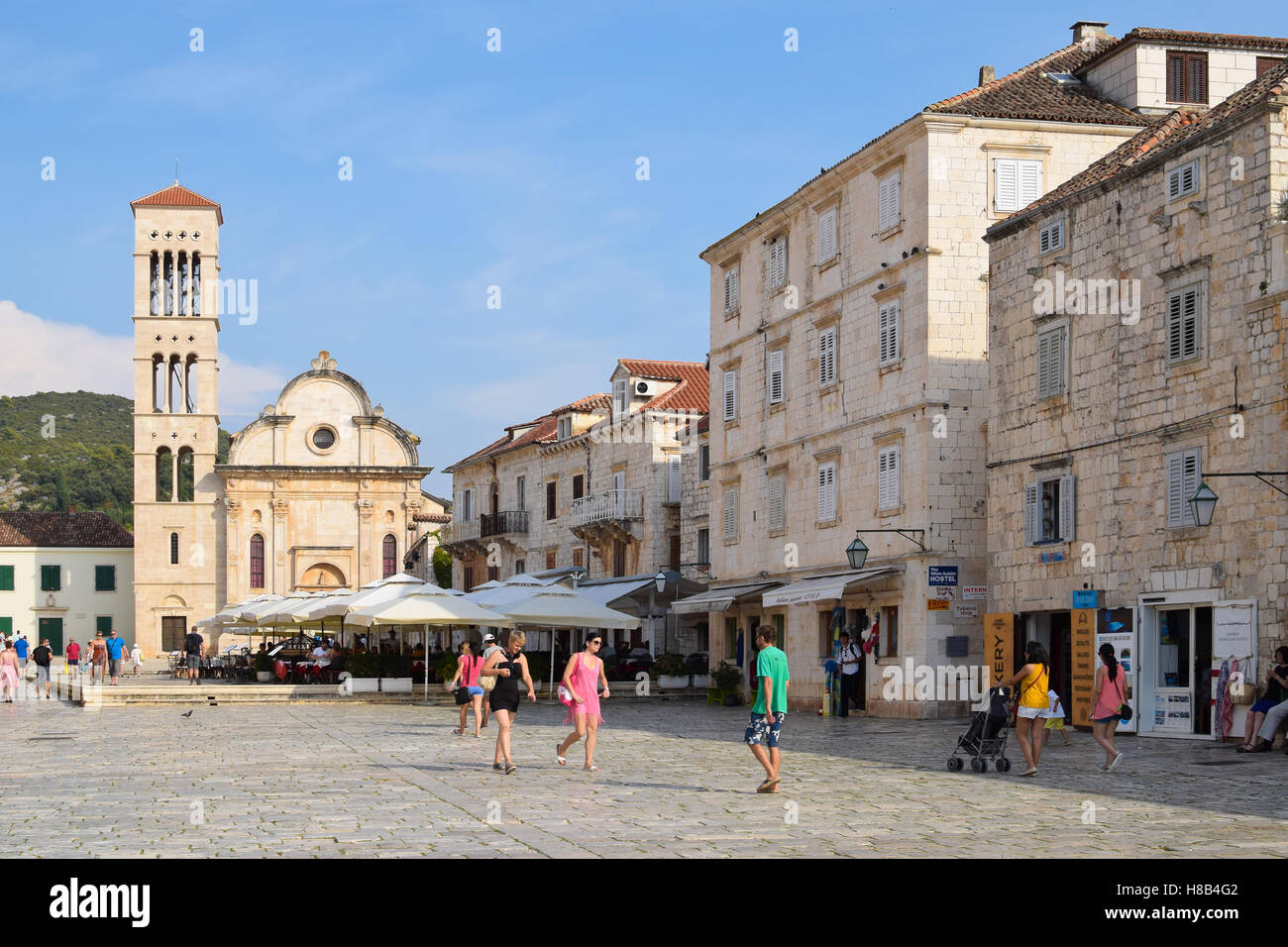 Hvar is a city and port on the island of Hvar, a popular tourist destination in Croatia Stock Photo