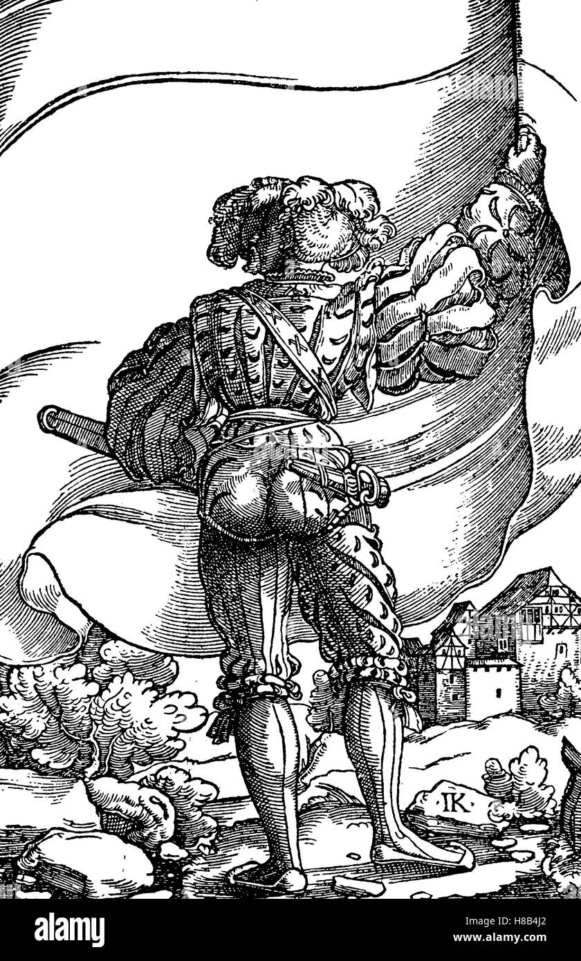 Landsknecht, Bearer of the banner, um 1520, History of fashion, costume story Stock Photo
