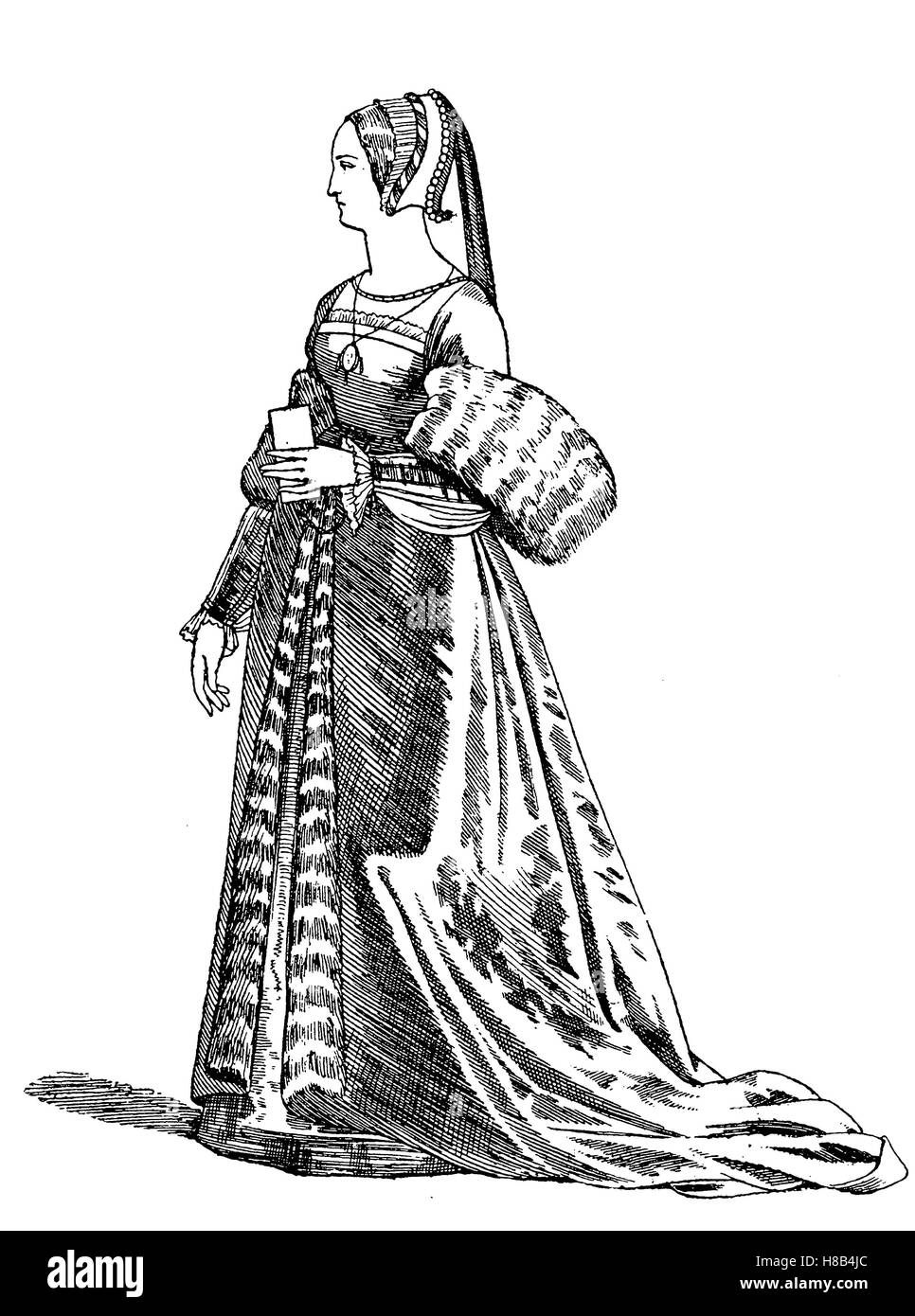 french lady on the court of kingFranz I., 1520, History of fashion, costume story Stock Photo