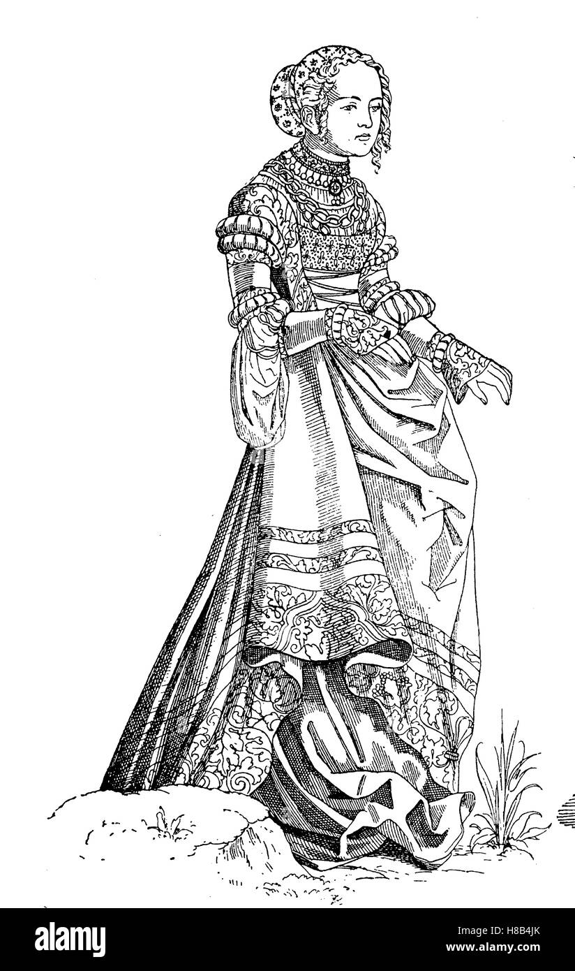 german lady um 1530, History of fashion, costume story Stock Photo