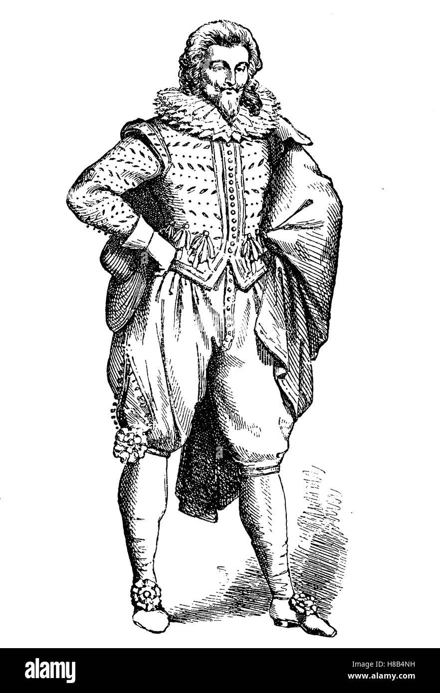 french noble von 1617, with Ruff clothing, History of fashion, costume story Stock Photo