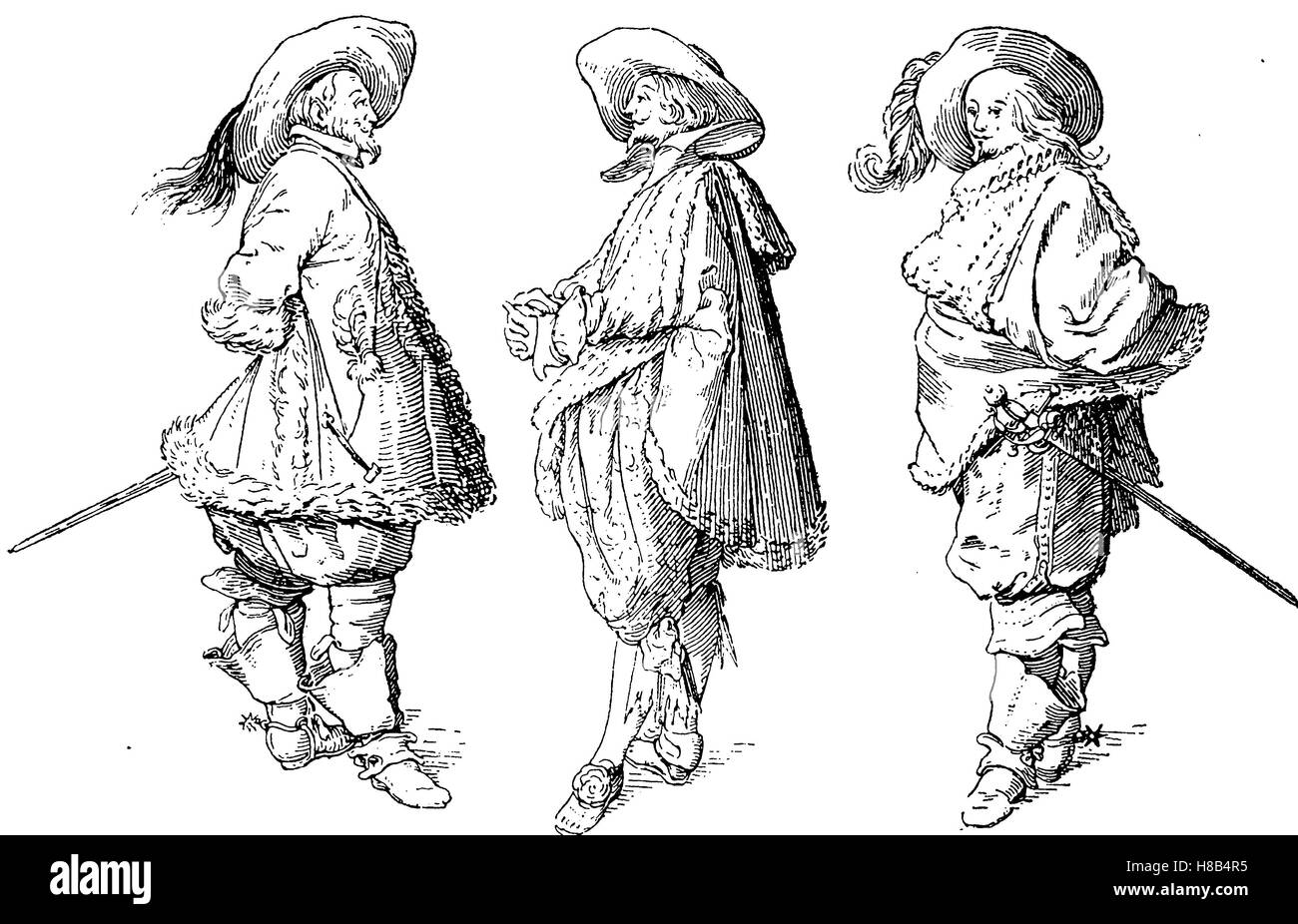 noble people a la mode, 1625, Hat with wide brim, france, History of fashion, costume story Stock Photo