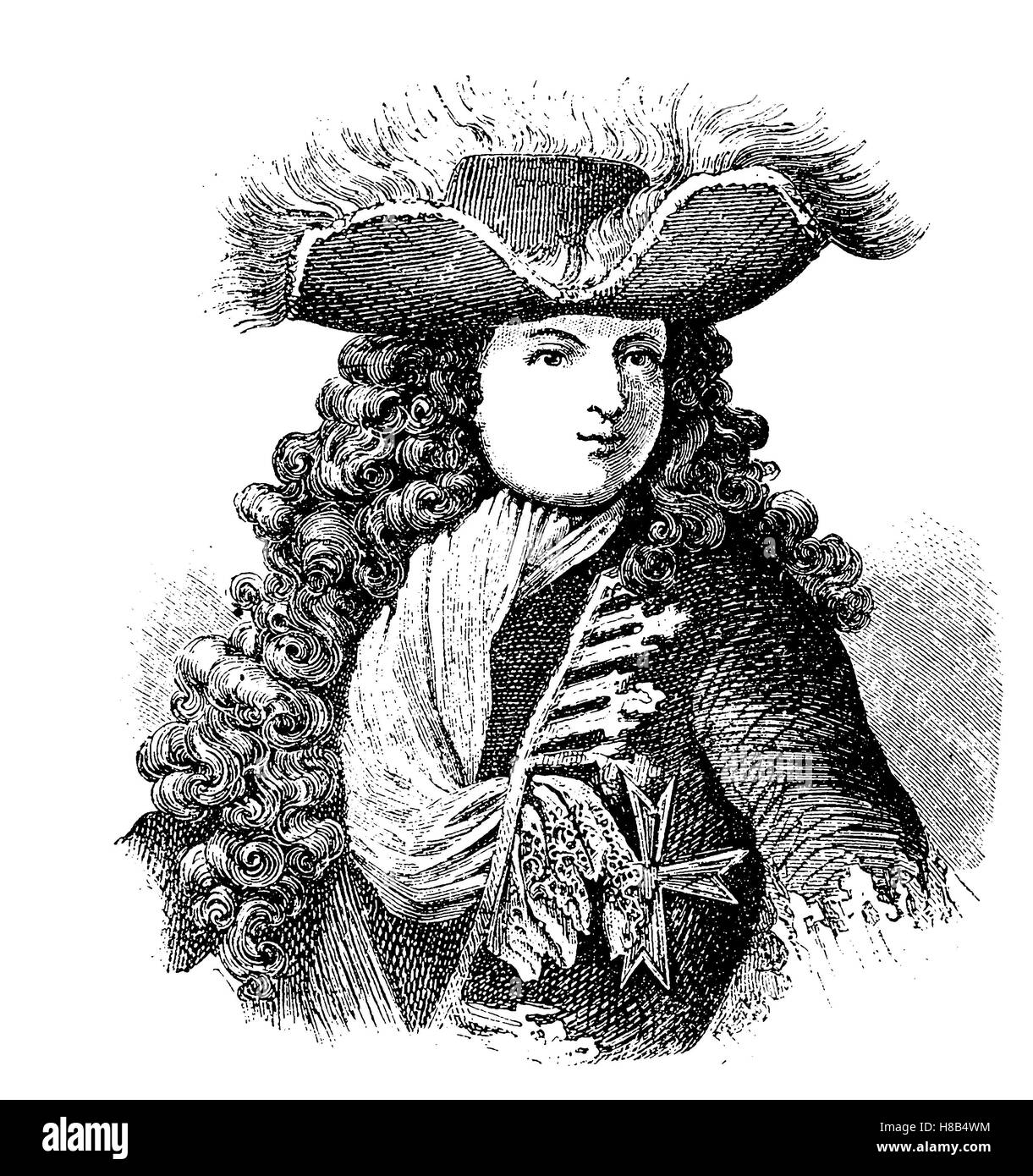 the Grand Dauphin with a wig and  Steenkerke, 1690, france, History of fashion, costume story Stock Photo