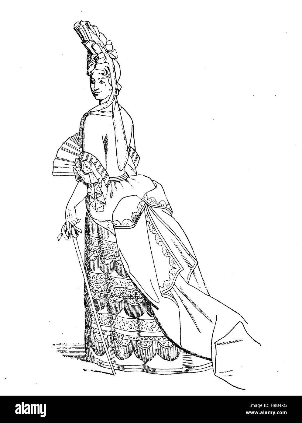 noble lady um 1690, with Robe, fontange, or frelange and Mouchen, History of fashion, costume story Stock Photo