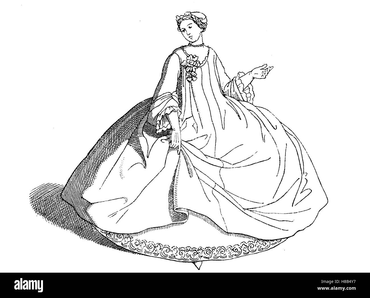 lady with Contouche and small hairstyle, 1730, folk costume, History of ...