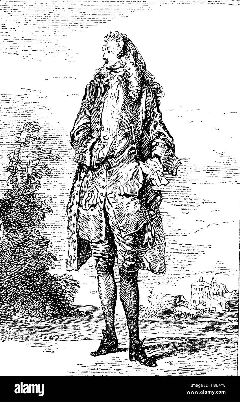 man with his costume in the year 1730, History of fashion, costume story Stock Photo