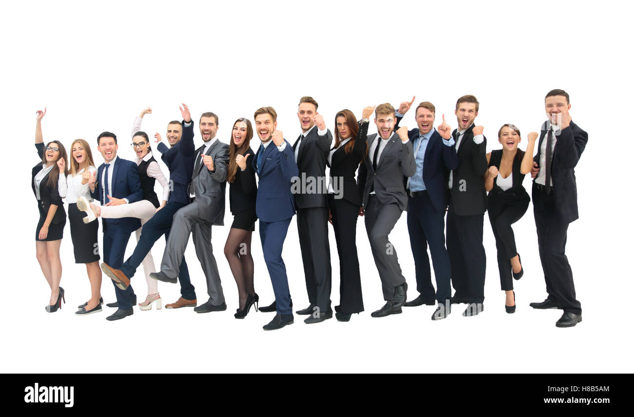 Smiling business people standing together in line in a modern of Stock ...