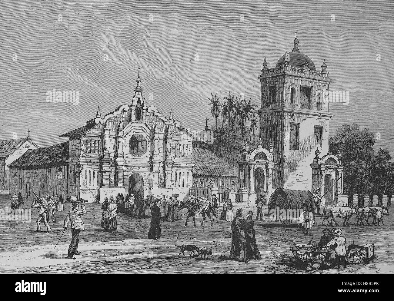 Cathedral of San Miguel in Salvador, Woodcut from 1892 Stock Photo