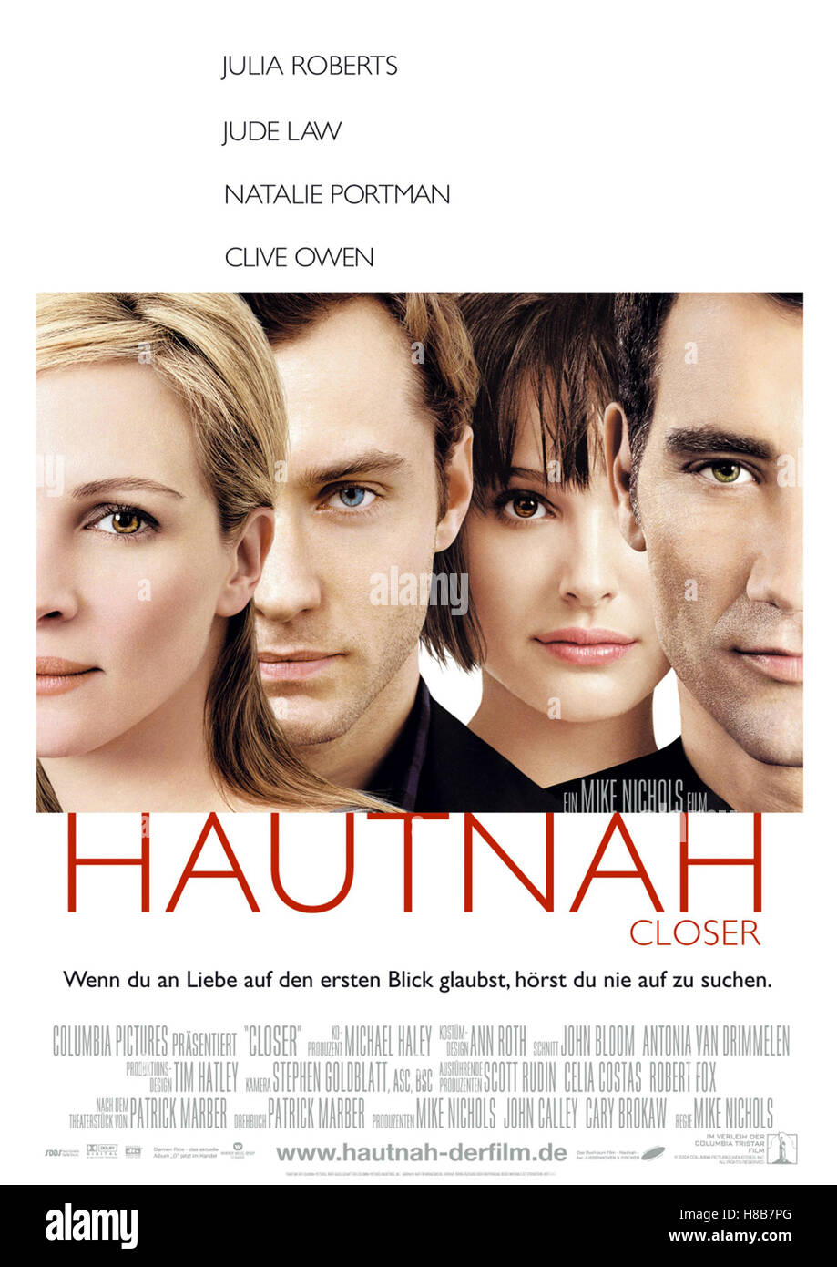 Hautnah, (CLOSER) USA 2004, Regie: Mike Nichols, JULIA ROBERTS, JUDE LAW, NATALIE PORTMAN, CLIVE OWEN, Key: Plakat Stock Photo