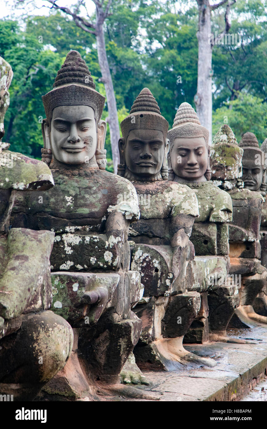 Devas statues, Bridge to Angkor Thom, Angkor, Siem Reap, Cambodia Stock ...