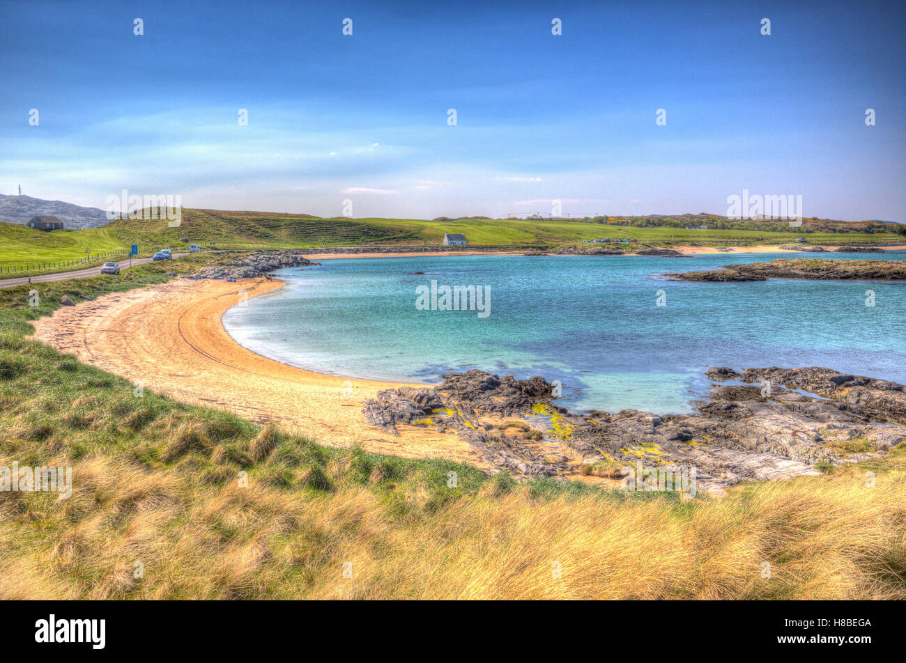 Portnaluchaig beach Scotland uk near Arisaig Scottish Highlands beautiful beach in colourful HDR Stock Photo