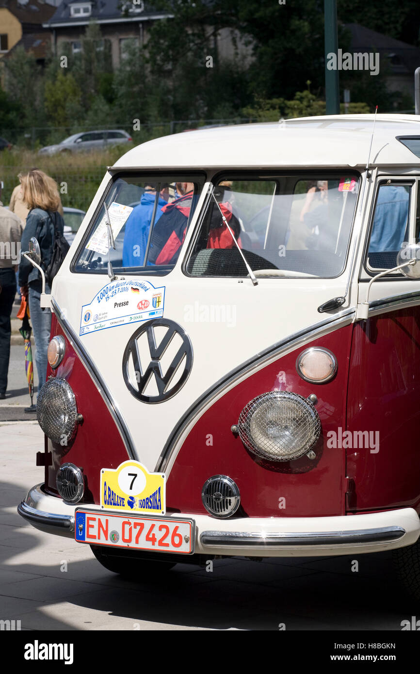 Germany, participant of a vintage car rally, Volkswagen T1, VW van, called Bulli. Stock Photo