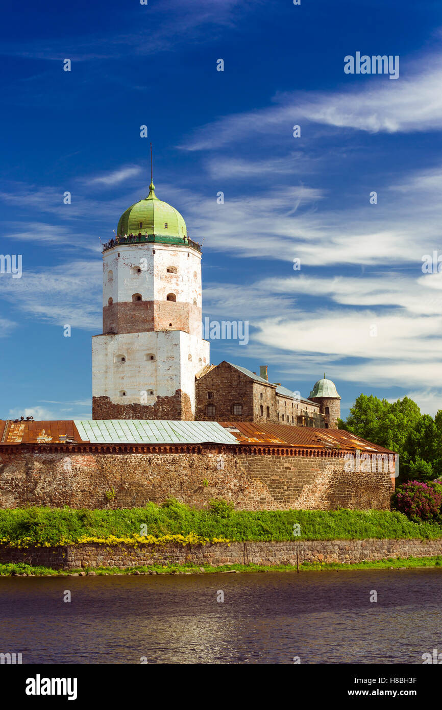 Vyborg castle on island. Medieval Swedish fortress on Gulf of Finland is tourist attraction in Leningrad region, Saint-Petersbur Stock Photo