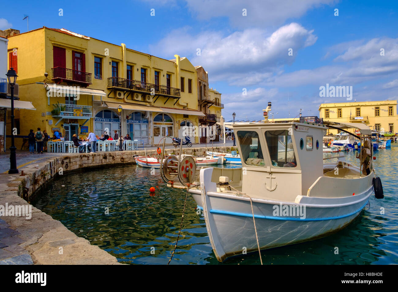 A boat lies in the harbour in Rethymno on the Greek island of Crete. Stock Photo
