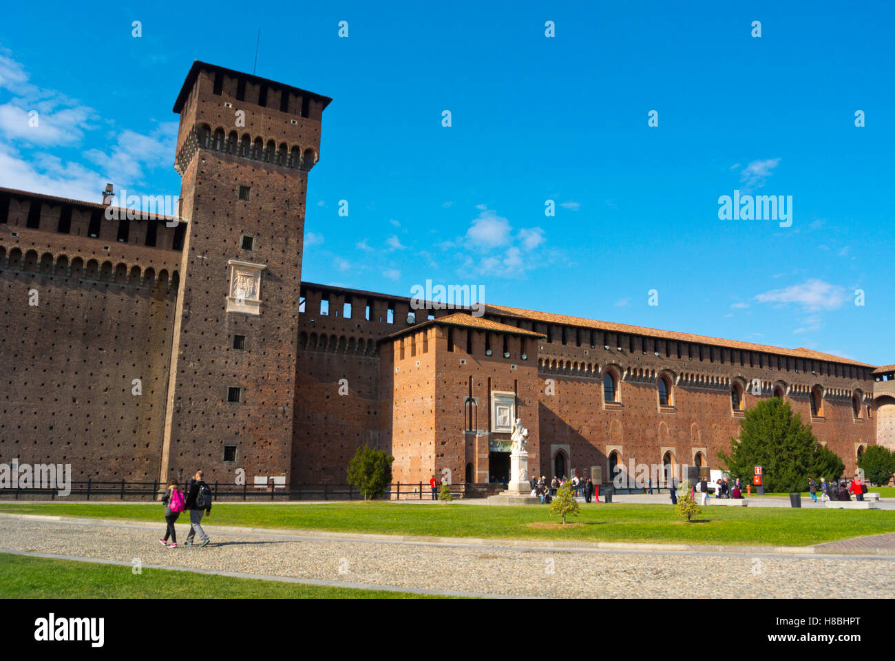 Torre di Bona, Cortile delle Armi courtyard, Castello Sforzesco, Parco Sempione, Milan, Lombardy, Italy Stock Photo