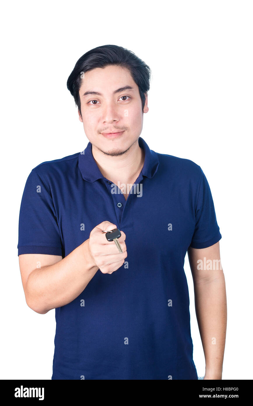 Asian handsome man holding, showing the keys of his new car, isolated ...